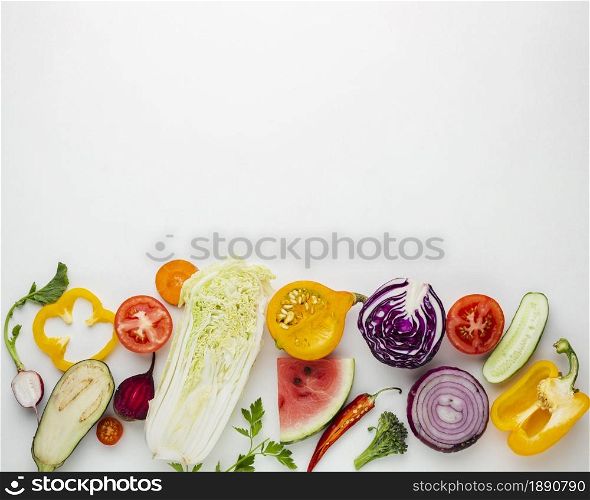 sliced vegetables white background with copy space. Resolution and high quality beautiful photo. sliced vegetables white background with copy space. High quality and resolution beautiful photo concept