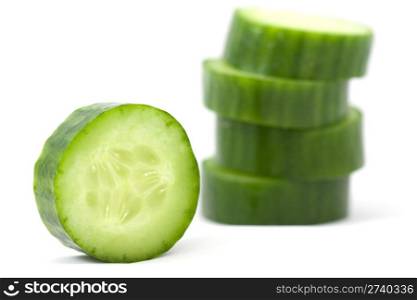 slices cucumber isolated on a white background