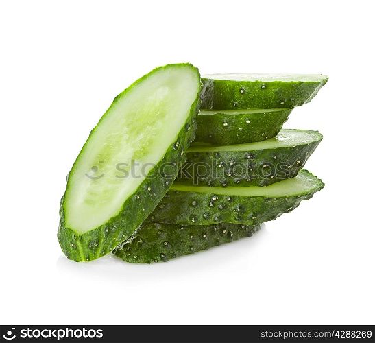 slices cucumber on white background