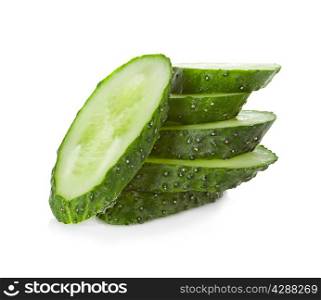slices cucumber on white background