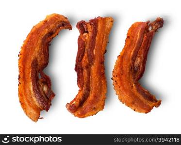 Slices of bacon grilled isolated on white background