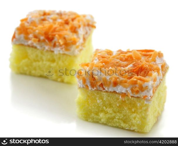 slices of fresh cake on a white background