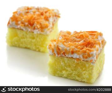slices of fresh cake on a white background