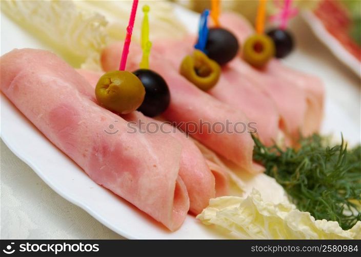 Slices of ham and cheese.closeup,