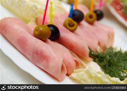 Slices of ham and cheese.closeup,