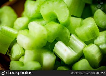 Slices of juicy celery. Macro background. Celery texture. High quality photo. Slices of juicy celery. Macro background.