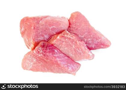 Slices of pork isolated on white background