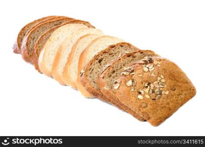 slices of rye and wheat breads isolated on white background