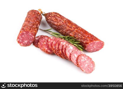 slices of salami isolated on a white background