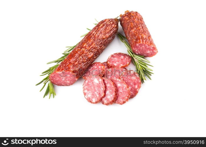 slices of salami isolated on a white background