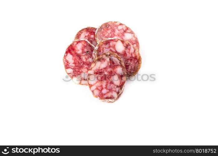 slices of salami isolated on a white background