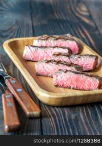 Slices of strip steak close-up