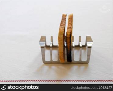Slices of toast in rack