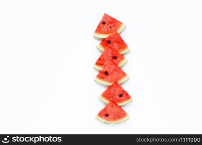 Slices of watermelon isolated on white background. Copy space