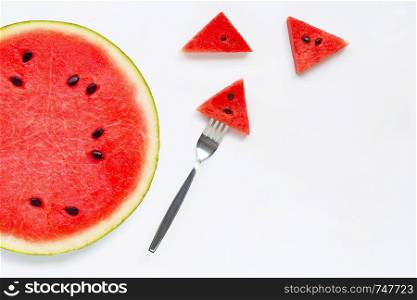 Slices of watermelon isolated on white background, Copy space