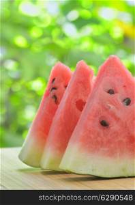 Slices of watermelon on natural background
