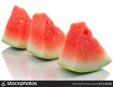 slices of watermelon on white background