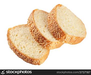 Slices of white bread with seeds isolated on white background