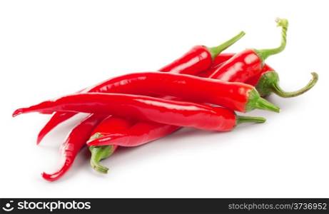 Slide red hot peppers isolated on white background