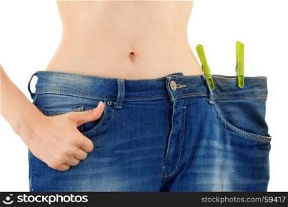 Slim Body of Young Woman with Perfect Healthy Digestive Tract Work. White Background.