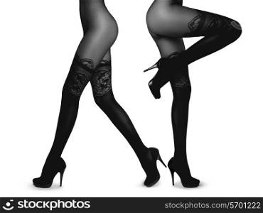 Slim female legs in pantyhose solated on white. Conceptual fashion art photo