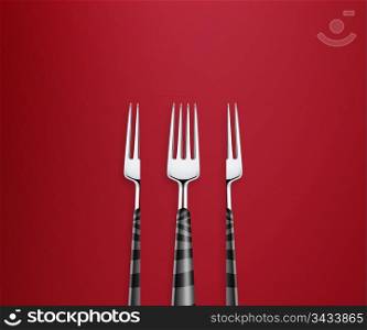 Slim fork out of fat fork on red background