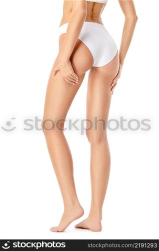 Slim long woman&rsquo;s legs isolated on white background. Slim woman&rsquo;s legs isolated on white background