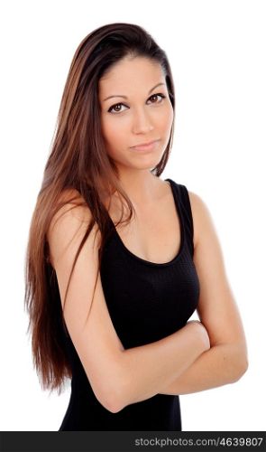 Slim teenager girl looking at camera isolated on a white background
