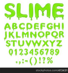 Slime alphabet, numbers and symbols isolated on white background. Slime alphabet numbers and symbols