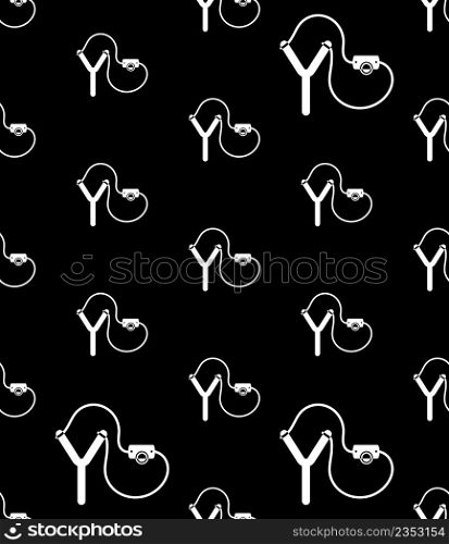 Slingshot Icon Seamless Pattern, Catapult Ging Hand Powered Y Shaped Projectile Weapon Vector Art Illustration