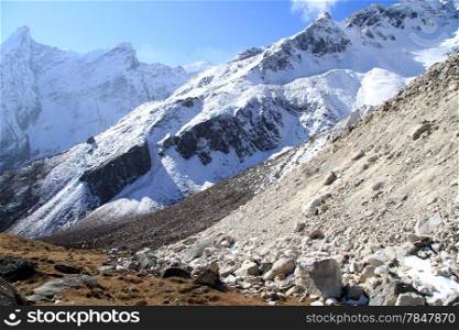 Slope of Manaslu near Larke pass in Nepal