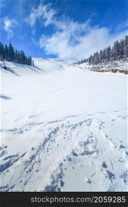 Slope on the skiing resort in Carpathians. Ukraine. WInter Landscape