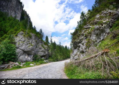 slopes and peaks of mountains and blue sky landscape