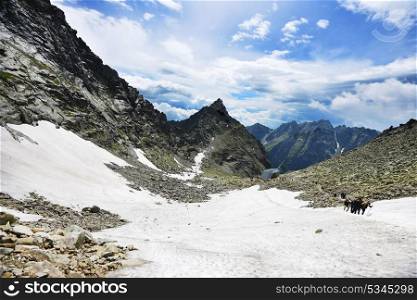 slopes and peaks of mountains and blue sky landscape