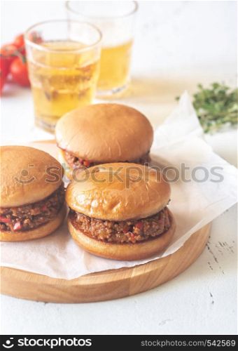 Sloppy joe - American sandwich on the white plate close-up