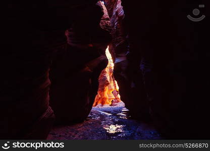 Slot canyon in Grand Staircase Escalante National park, Utah, USA. Unusual colorful sandstone formations in deserts of Utah are popular destination for hikers.