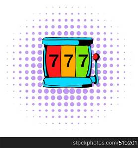 Slot machine jackpot icon in comics style on a white background. Slot machine jackpot icon, comics style