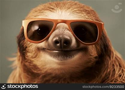 Sloth summer sunglasses smile. Tropical graphic. Generate Ai. Sloth summer sunglasses smile. Generate Ai