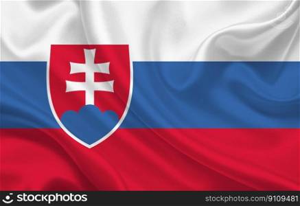 Slovakia country flag on wavy silk fabric panorama background - illustration. Slovakia country flag on wavy silk fabric panorama background