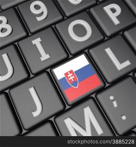 Slovakia flag over computer keyboard, 3d render, square image