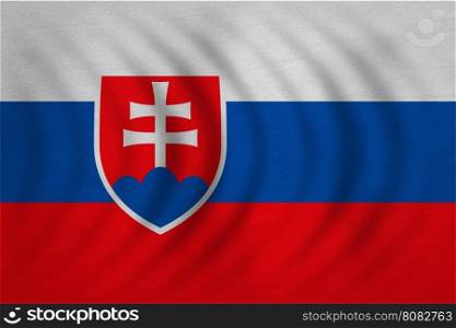 Slovakian national official flag. Patriotic symbol, banner, element, background. Correct colors. Flag of Slovakia wavy with real detailed fabric texture, accurate size, illustration