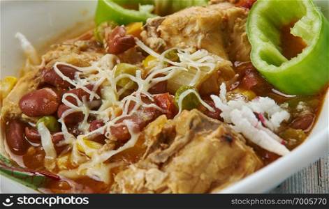 Slow Cooker Tex-Mex Chicken Stew, Tex-Mex  cuisine, Traditional assorted dishes, Top view.