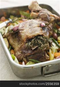 Slow Roasted Shoulder of Lamb Stuffed with Herbs de Provence Roasted Vegetables