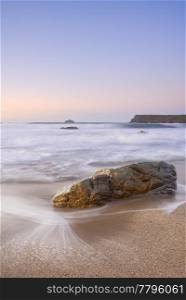 Slow shutter seascape. View from Greenaway beach cornwall to Pentire point.