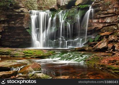 Slow shutterspeed photo of Elakala falls in Blackwater State park in West Virginia