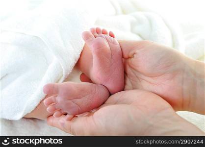 small baby foot in mothers hands