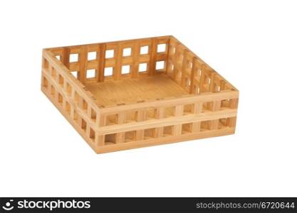 Small bamboo wooden basket on white background