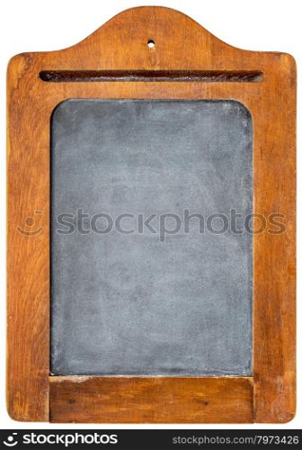 small blank vintage slate blackboard in rustic wooden frame - message board