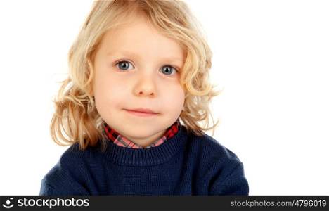 Small blond child with four years isolated on a white backgound