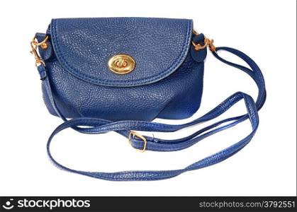 Small blue female bag with strap isolated